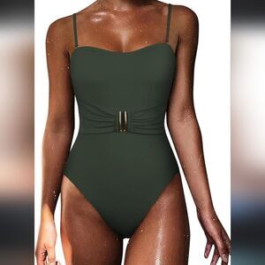 Hilor Women's Belted Tummy Control One Piece Swimsuit High Cut Slimming Monokini